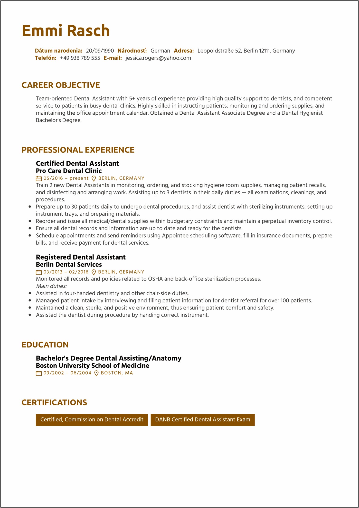 Student To Apply Dental Assistant Resume Objective