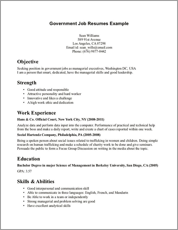 Studetn Resume Objective For Government Degree