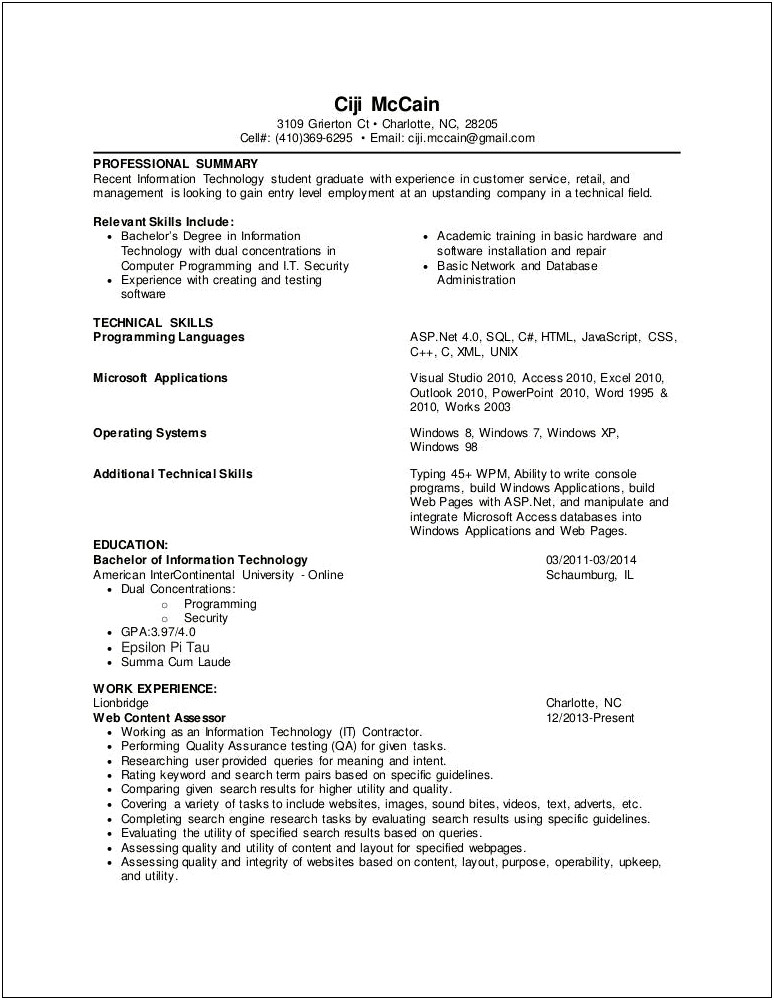 Summary On Resume For Entry Level Customer Service