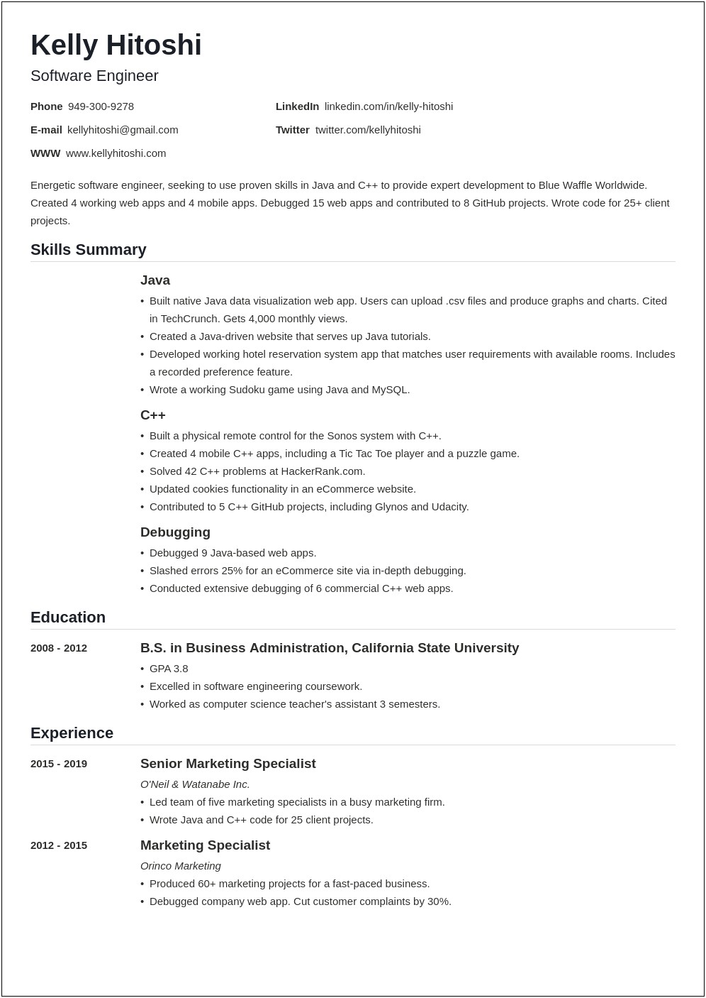 Summary Resume Section For New Career