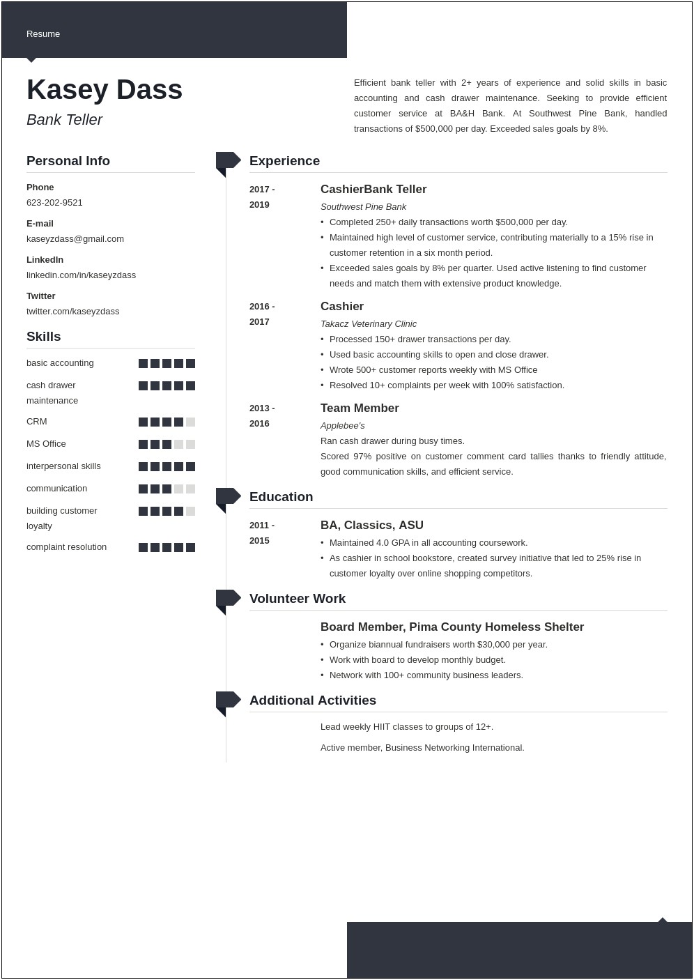 Summary Section Of Bank Teller Resume