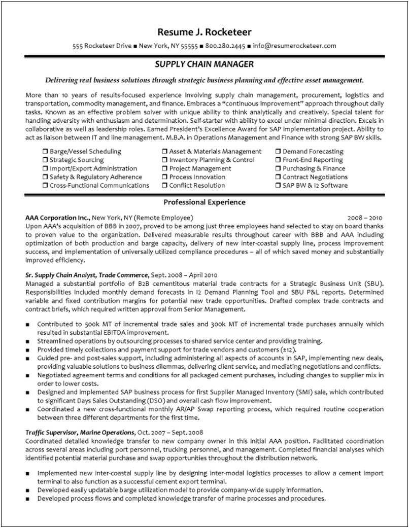 Supply Chain Analyst Resume Objective Examples