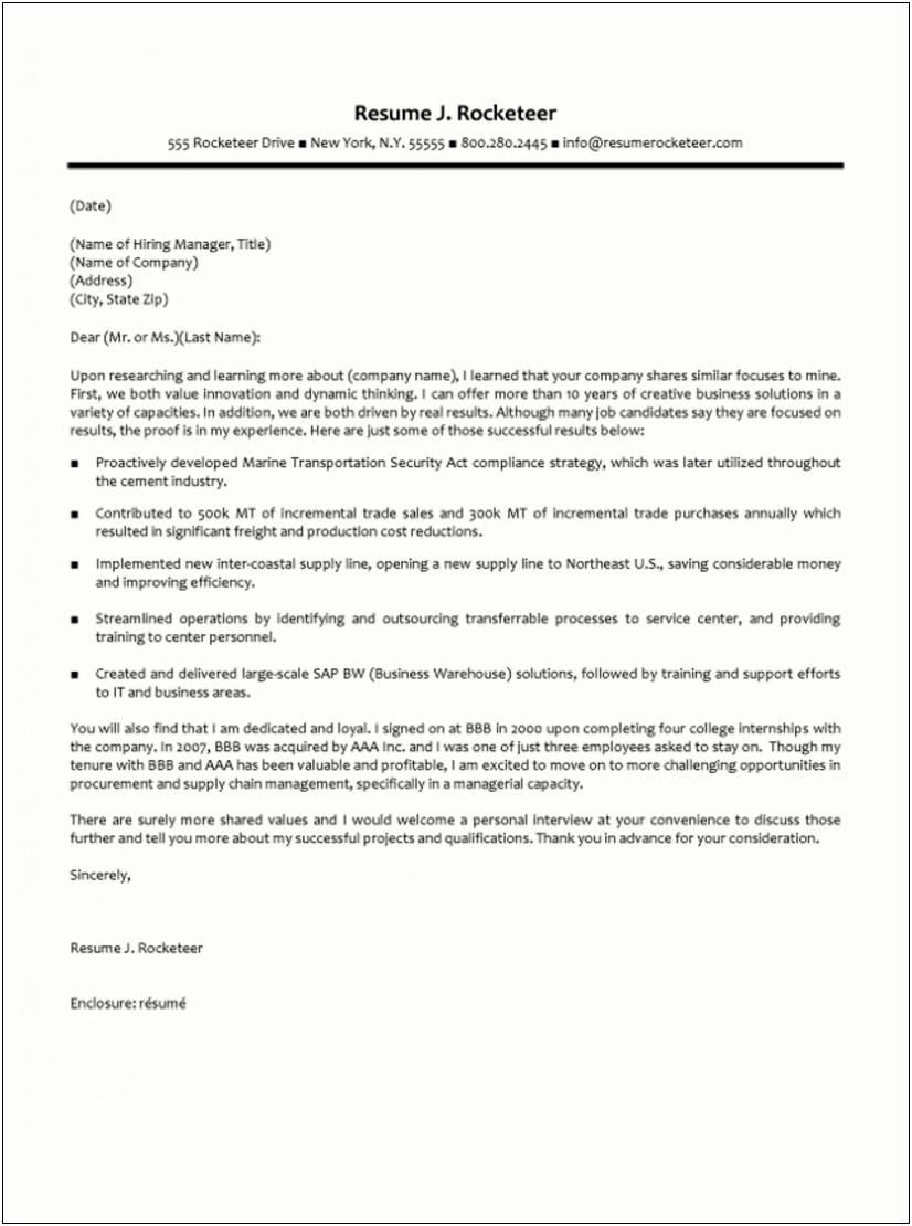 Supply Chain Management Executive Sample Resume