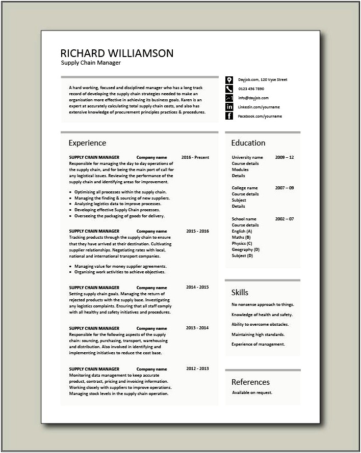 Supply Chain Management Resume Summary Of Qualifications