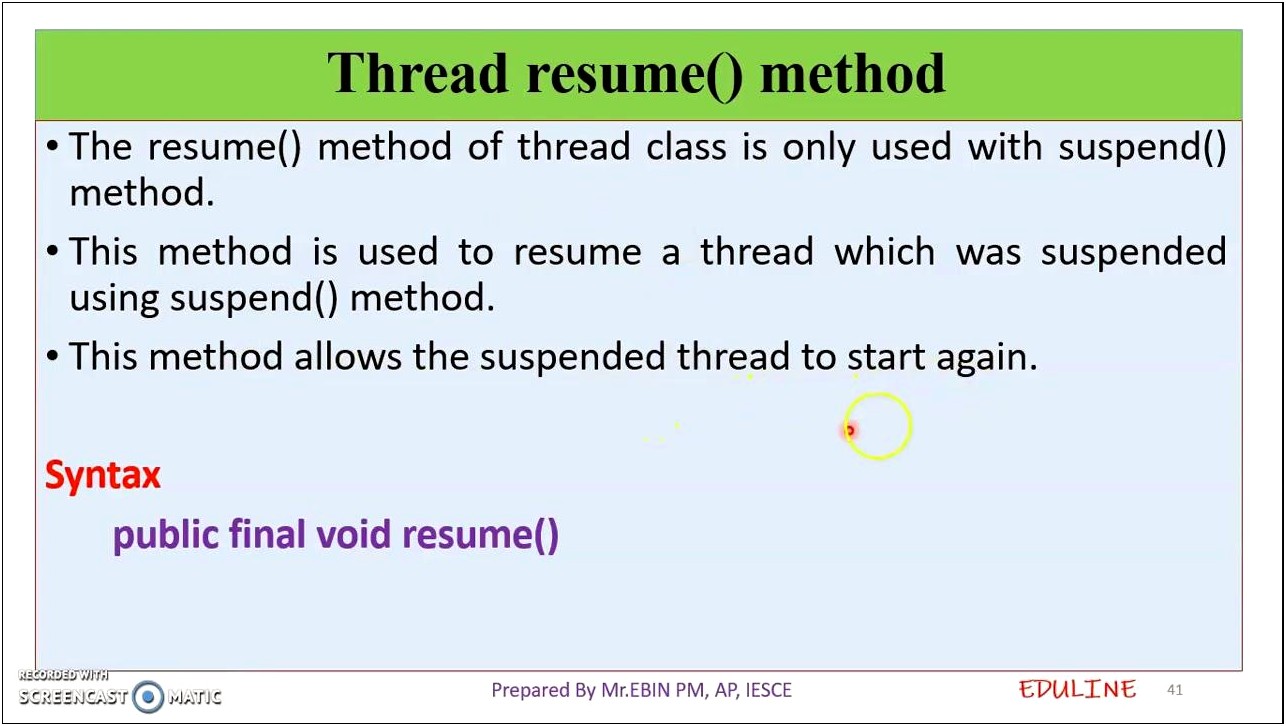 Suspend And Resume In Java Example