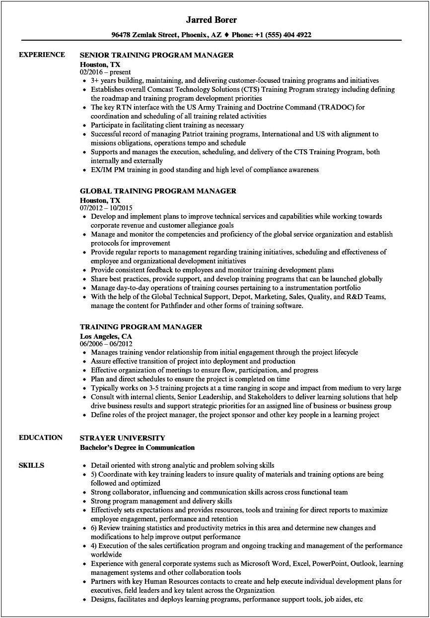 Synopsis For Manager In Training Resume