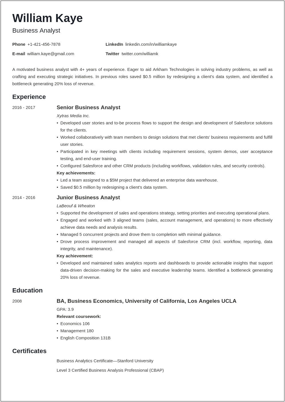 System Analyst User Story Sample Resume