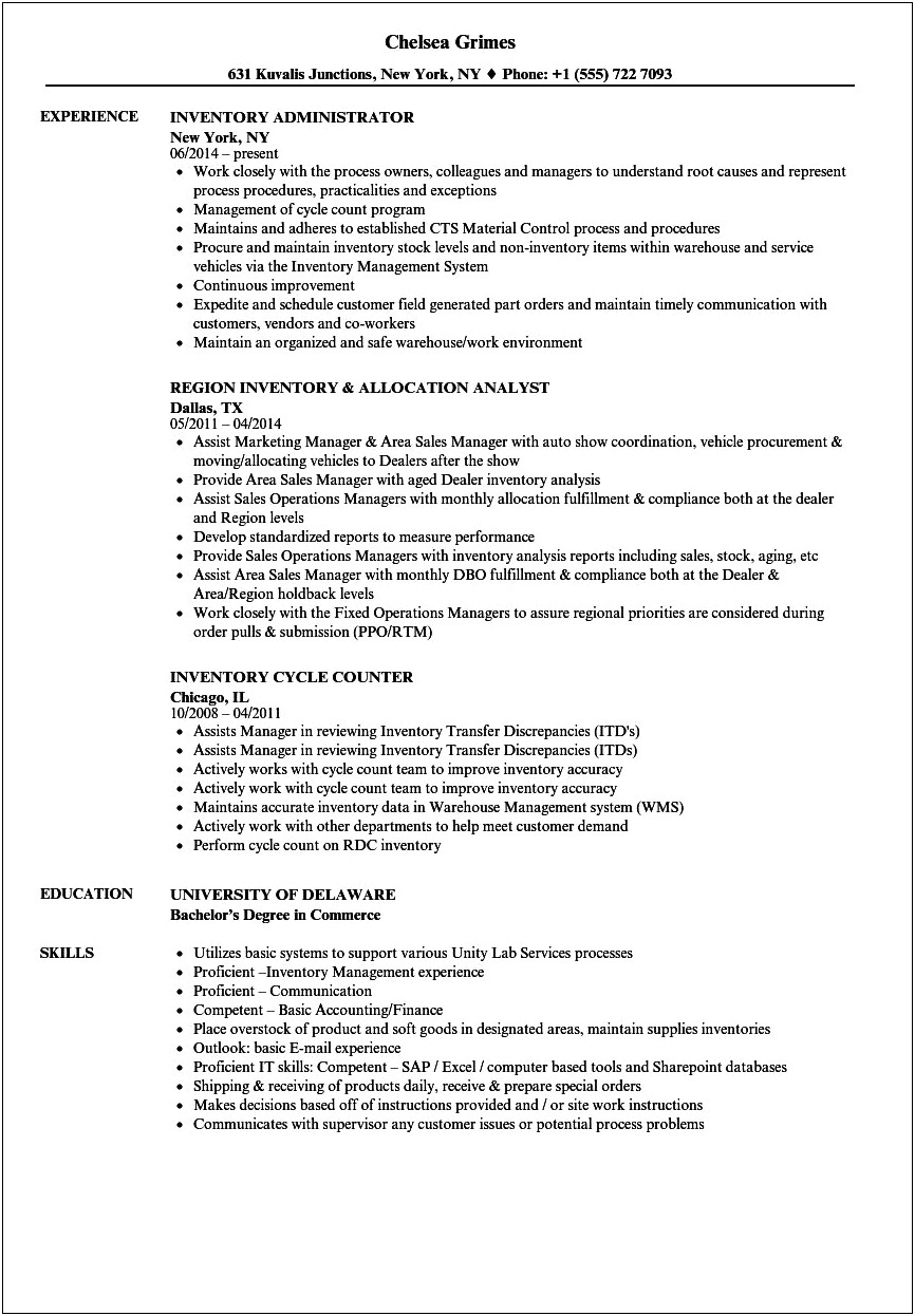 Take Inventory Daily Examples On Resume Retail