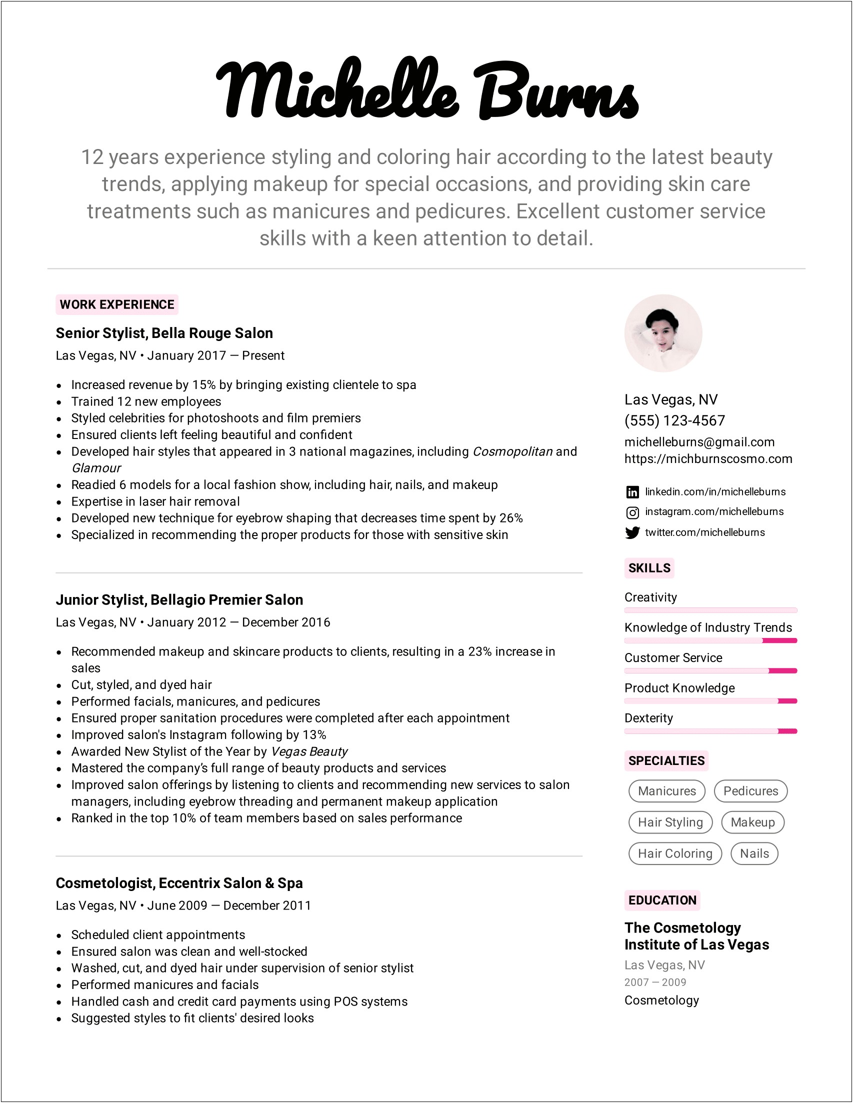 Tanning Salon Manager Job Description Resume