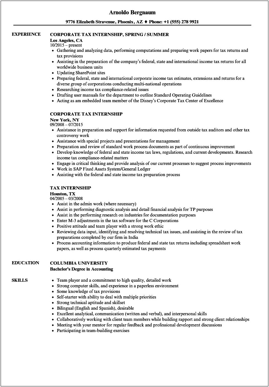 Tax Intern Resume Description Surdoval Associates