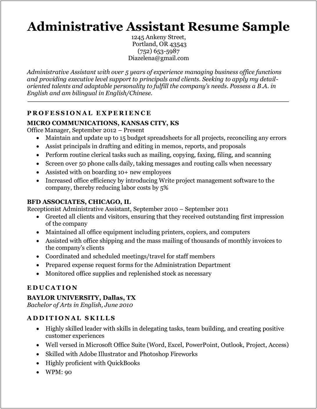 Teacher Resume For Administrative Asssistant Job