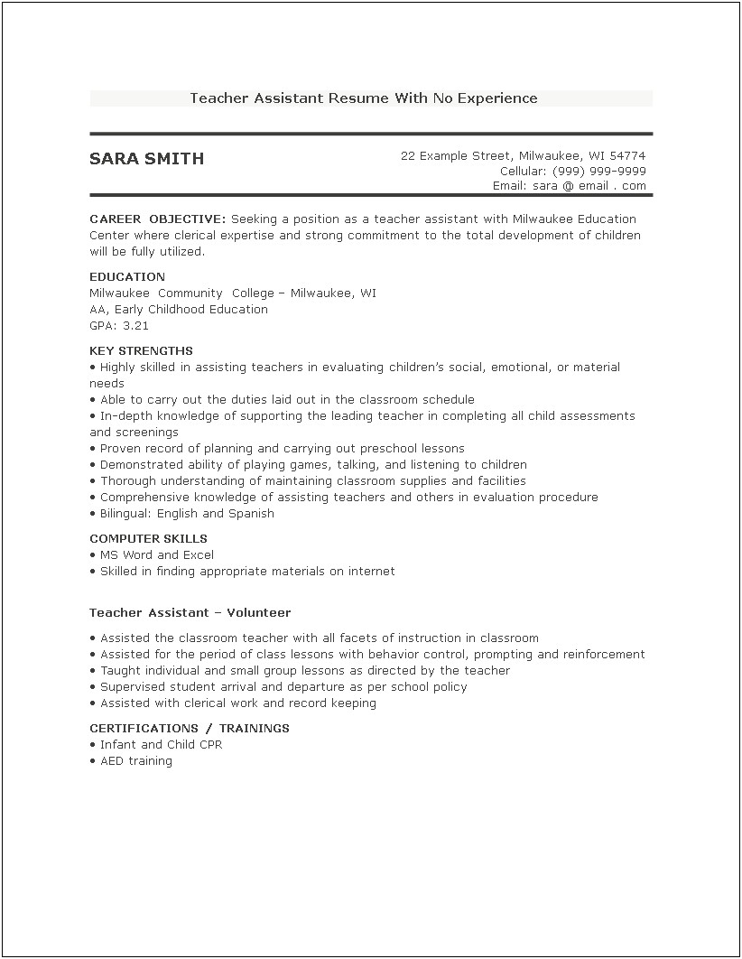 Teachers Assistant Experience On A Resume