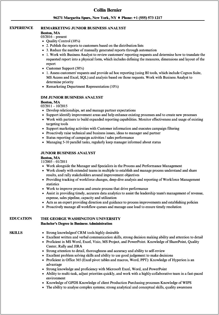 Technical Skills In Resume For Business Analyst