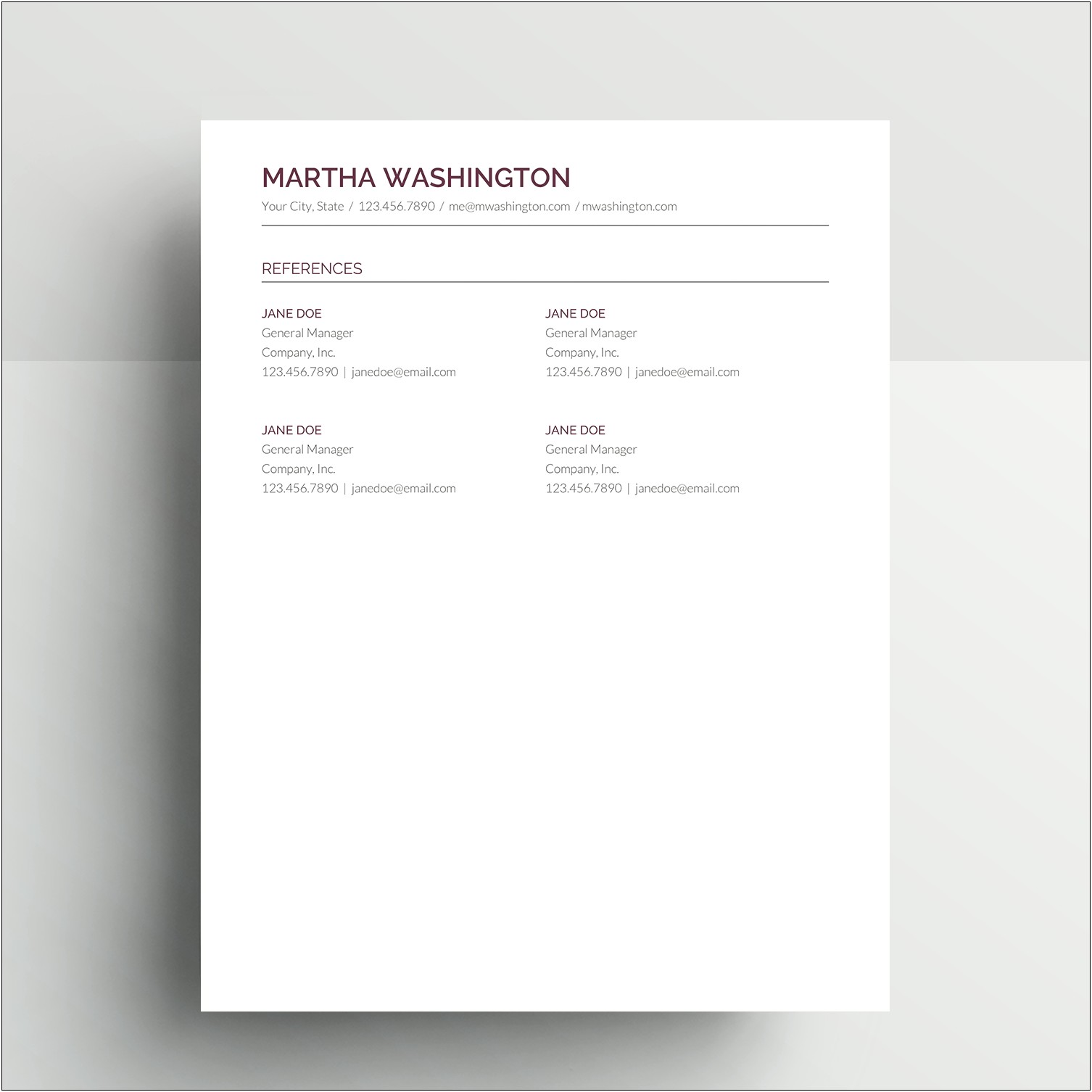 Template Of Reference Page For Resume