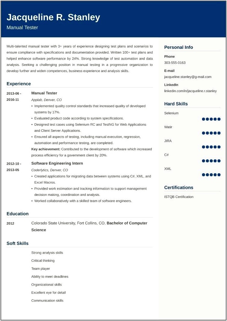 Testing Resume For Experienced Free Download