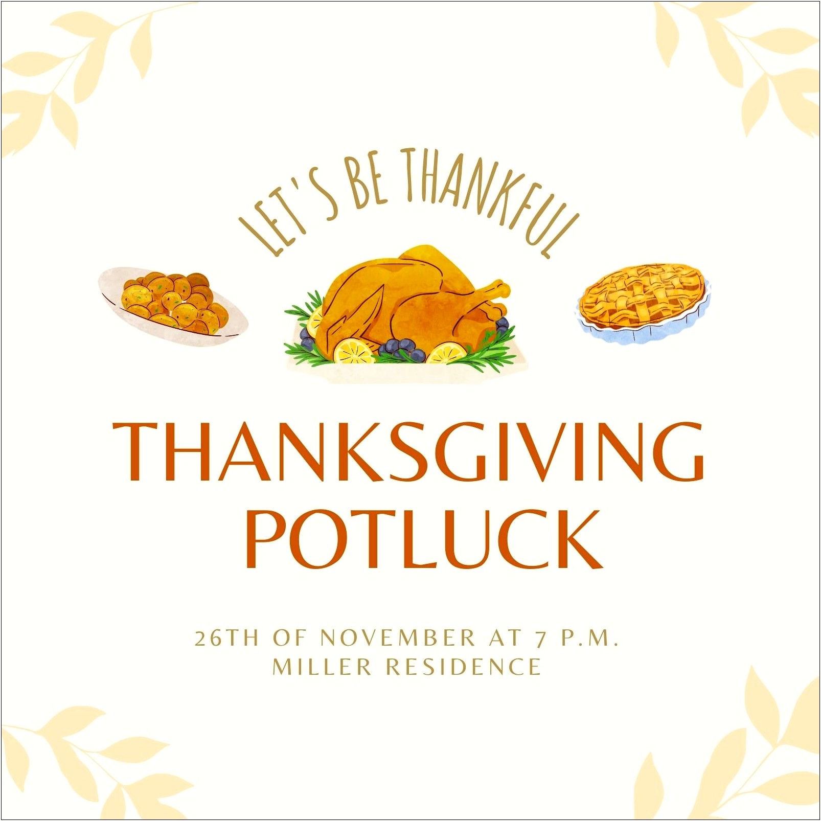 Thanksgiving Potluck Invitation Template Free Printable