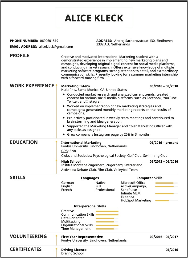 The School Resume In Section After Summer