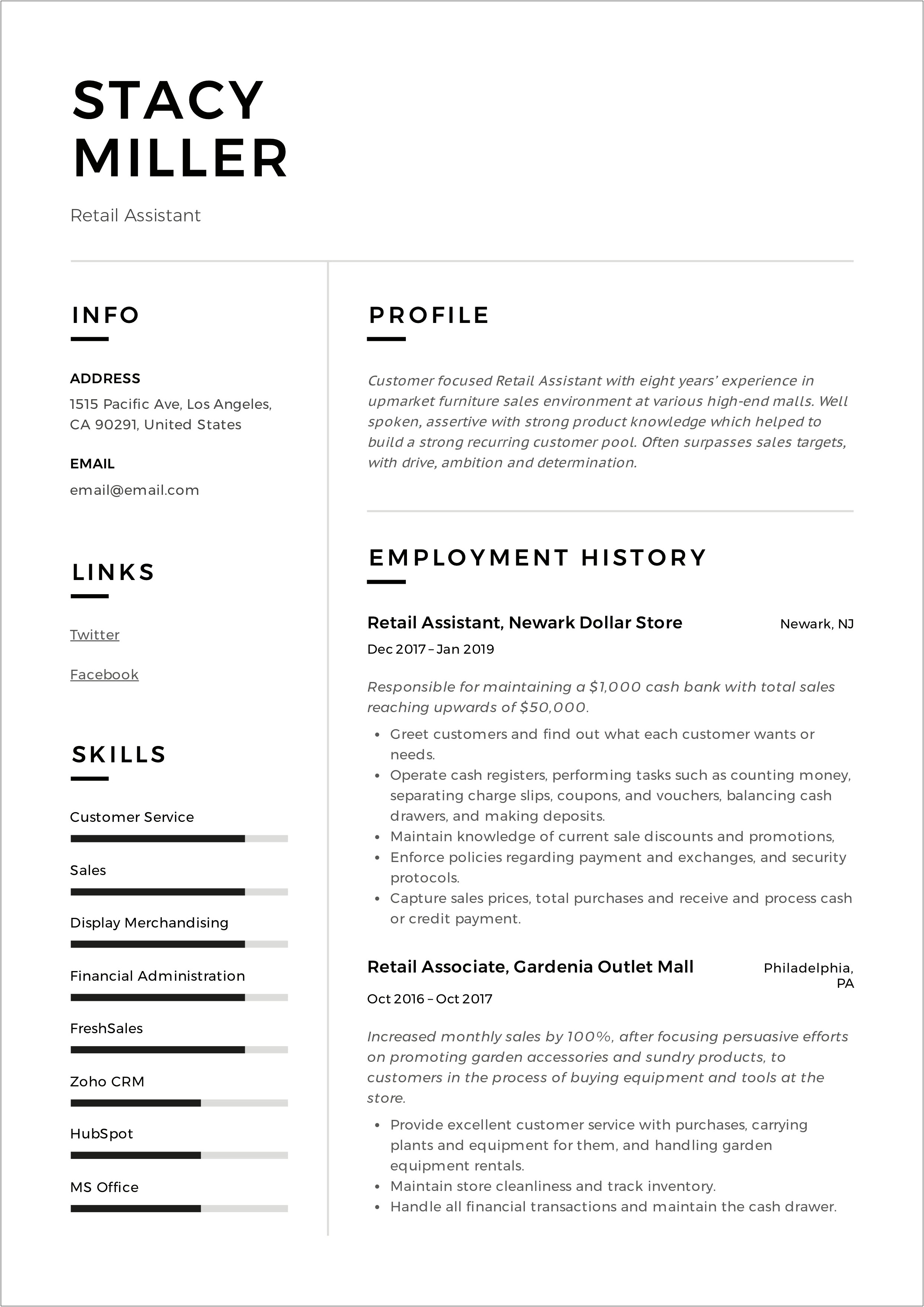 Things To Put On A Resume About Retail