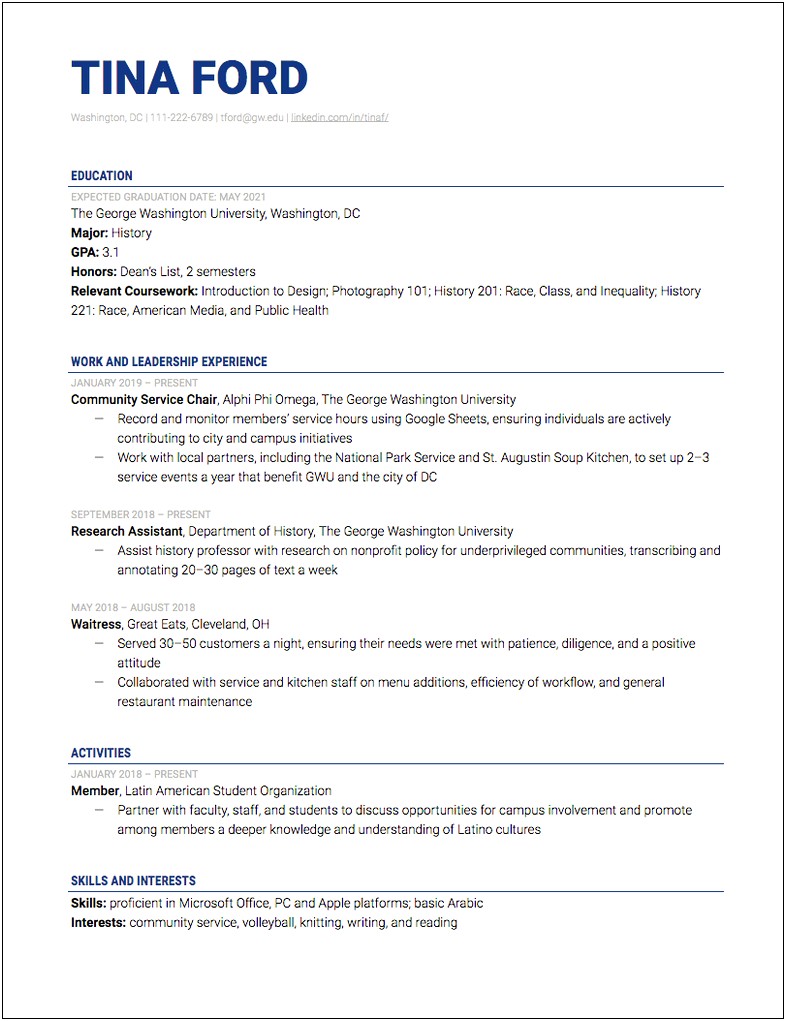 Things To Write On Resume For Internship Description