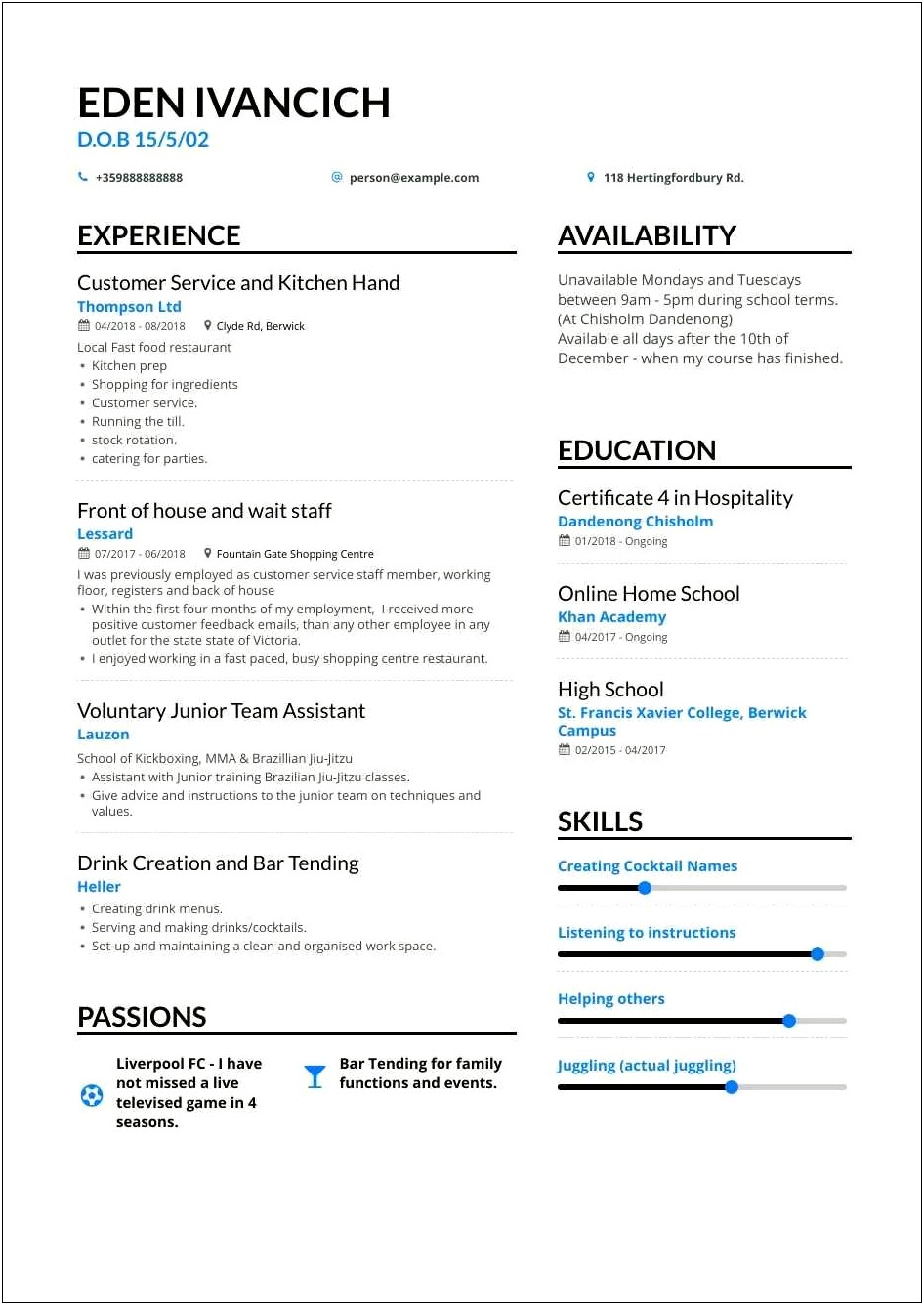 Tips For Summer Job Resume Teenager