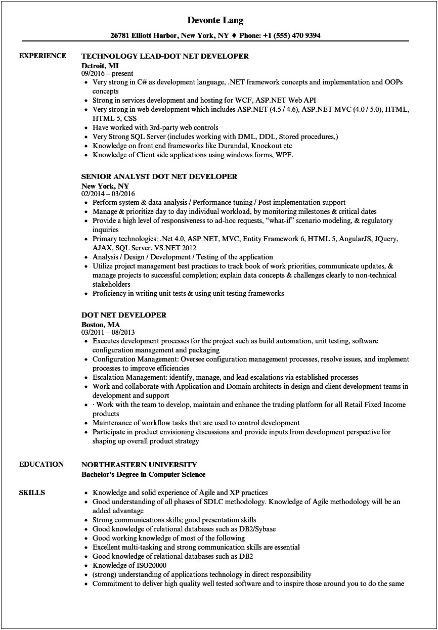 Top Rated Resume For2 Years Experience In Net