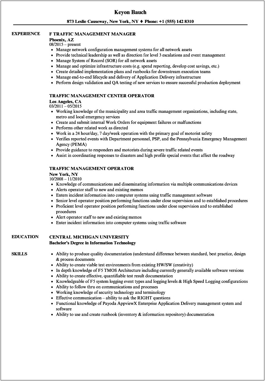 Traffic Control Job Description For Resume