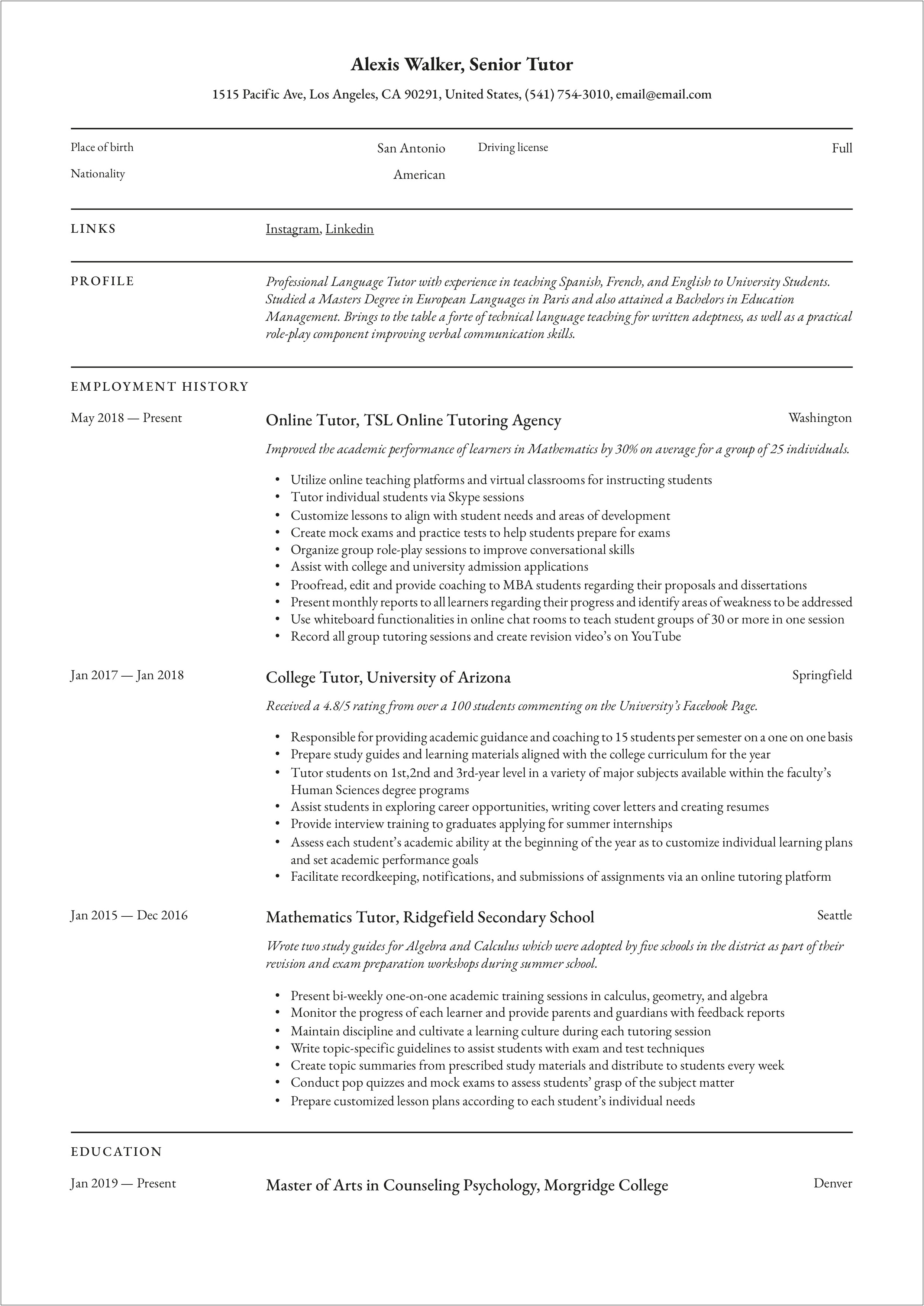 Tutoring Skills To Include On Resume