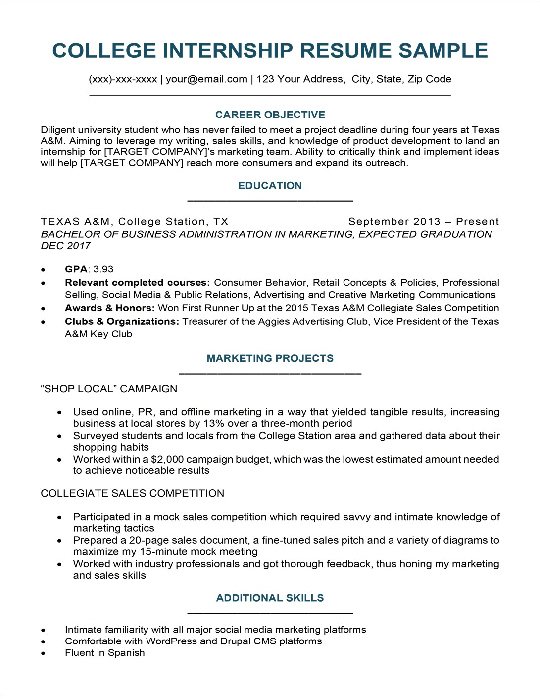 Typical Resume Examples For College Students