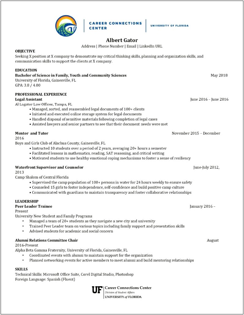 U Of A Eller Resume Template