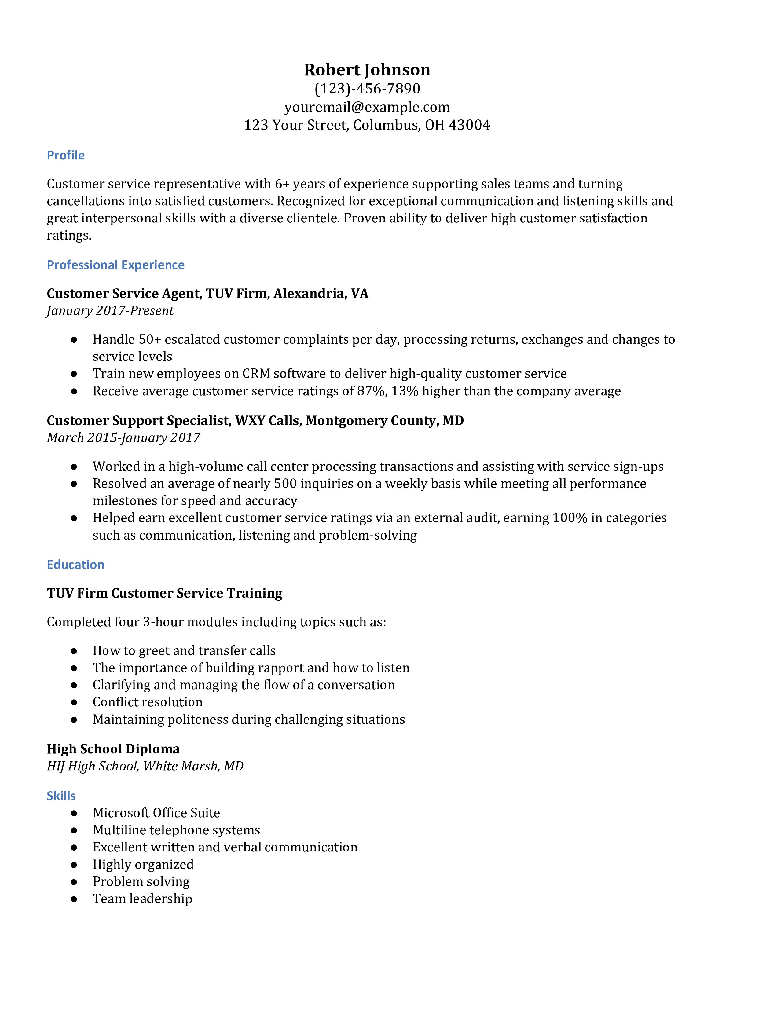 Ups Customer Service Job Description For Resume