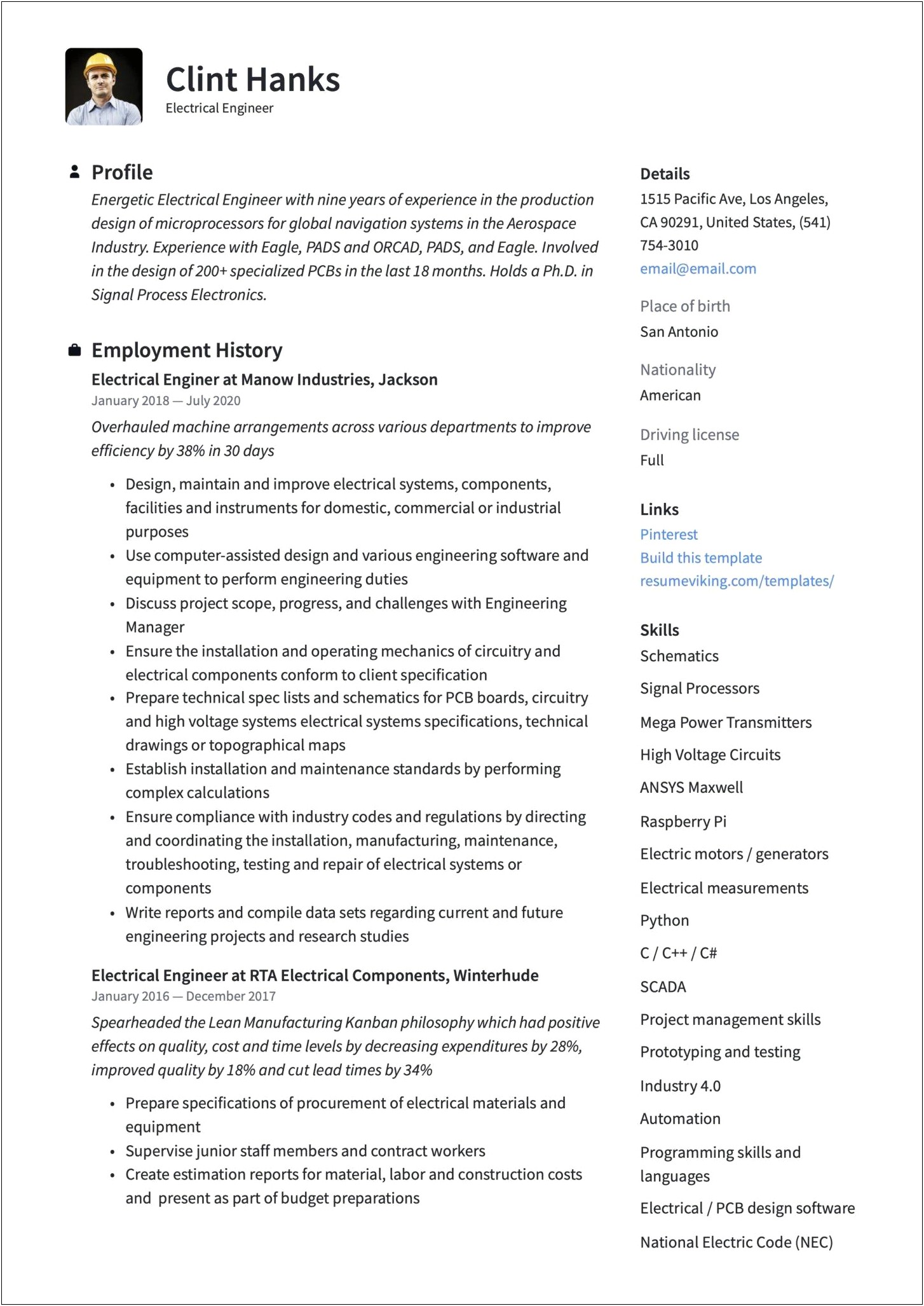 Us Engineering Combination Resume Template 2017