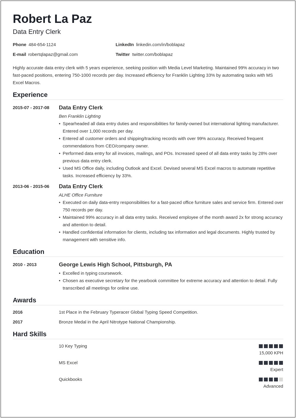 Using A Cashier Job For Data Entry Resume