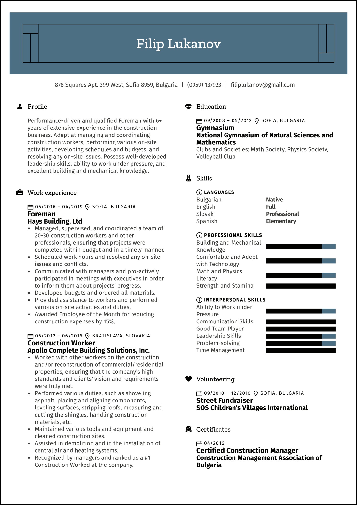 Utility Foreman Resume Professional Summary Statement