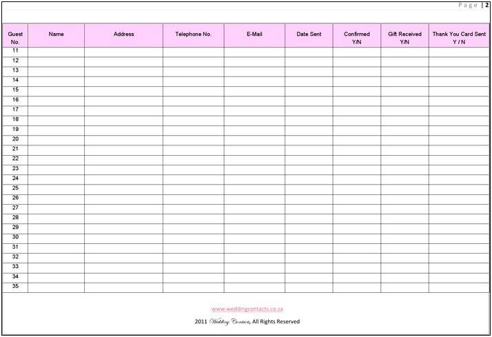 Wedding Guest List Template Excel Free