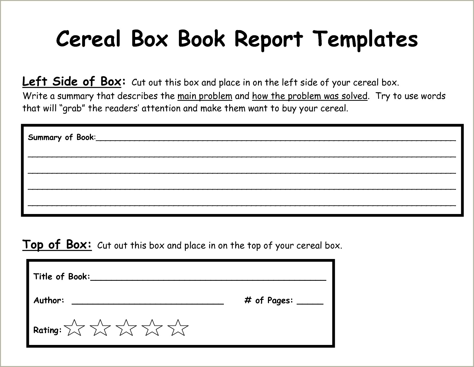 Cereal Box Book Report Templates Free