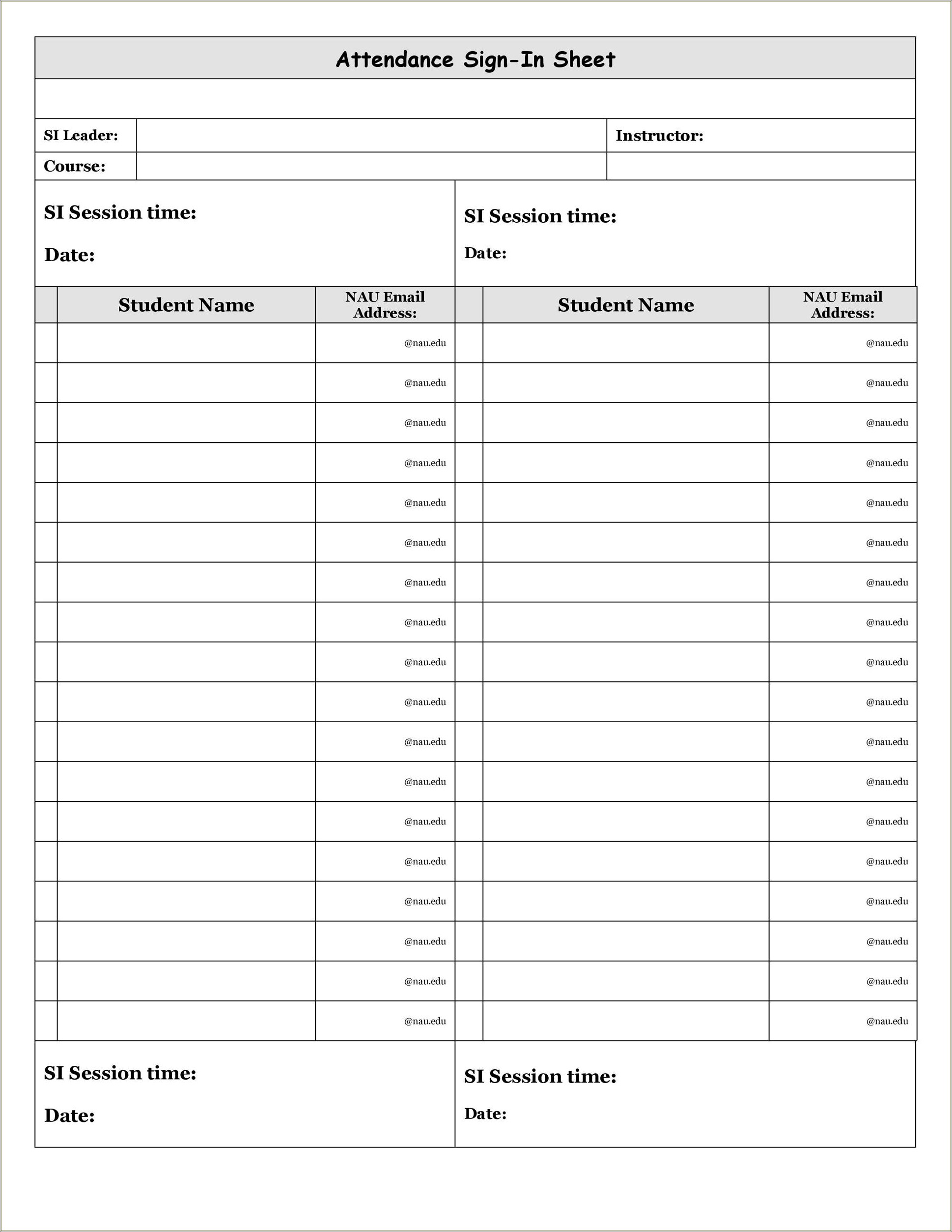 Class Sign In Sheet Template Free