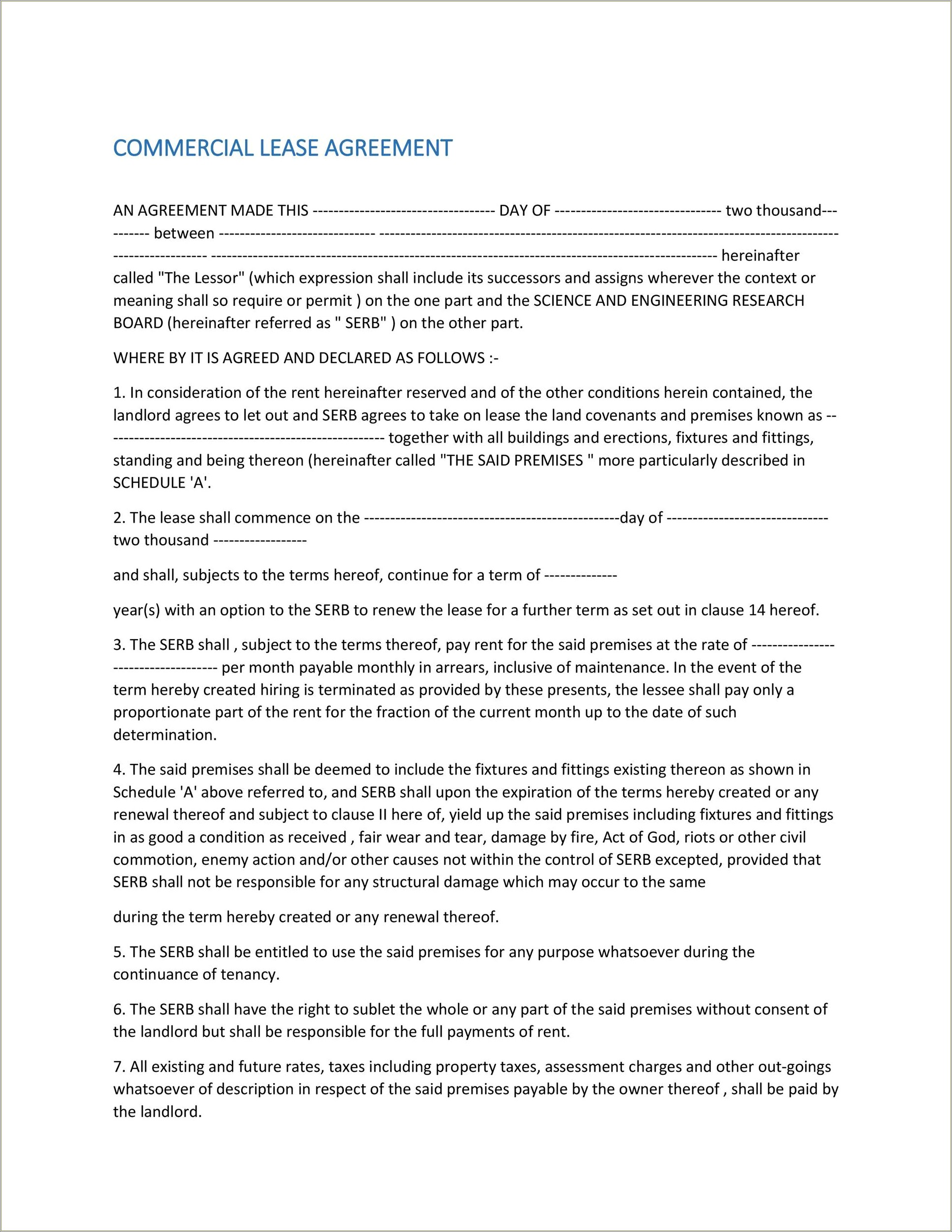 Commercial Lease Agreement Template Free Nz