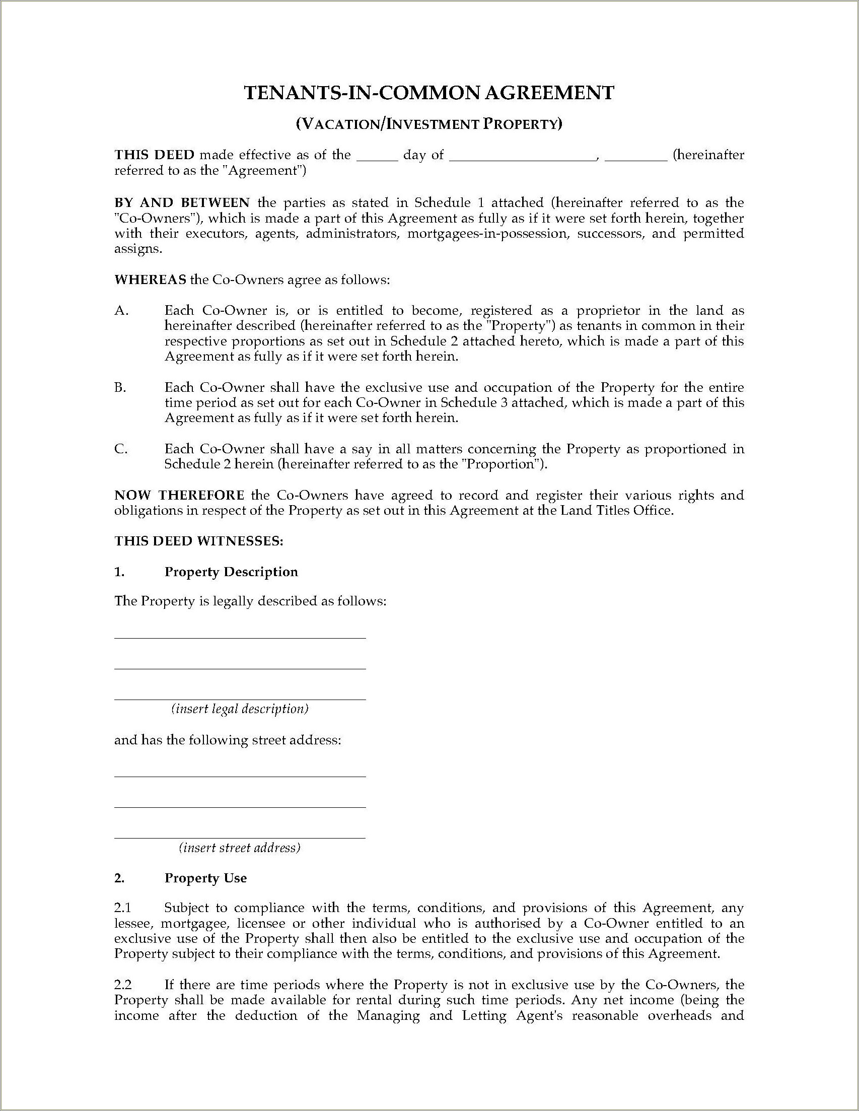 Common Law Tenancy Agreement Template Free
