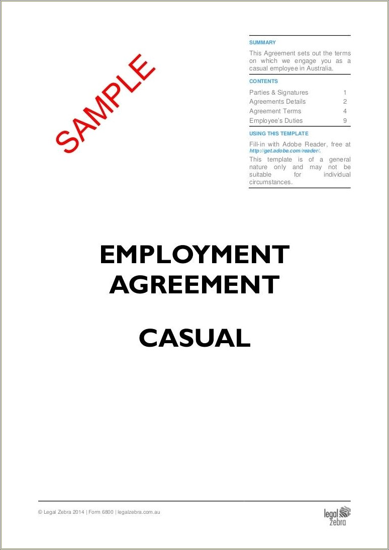 Contract Of Employment Template Australia Free