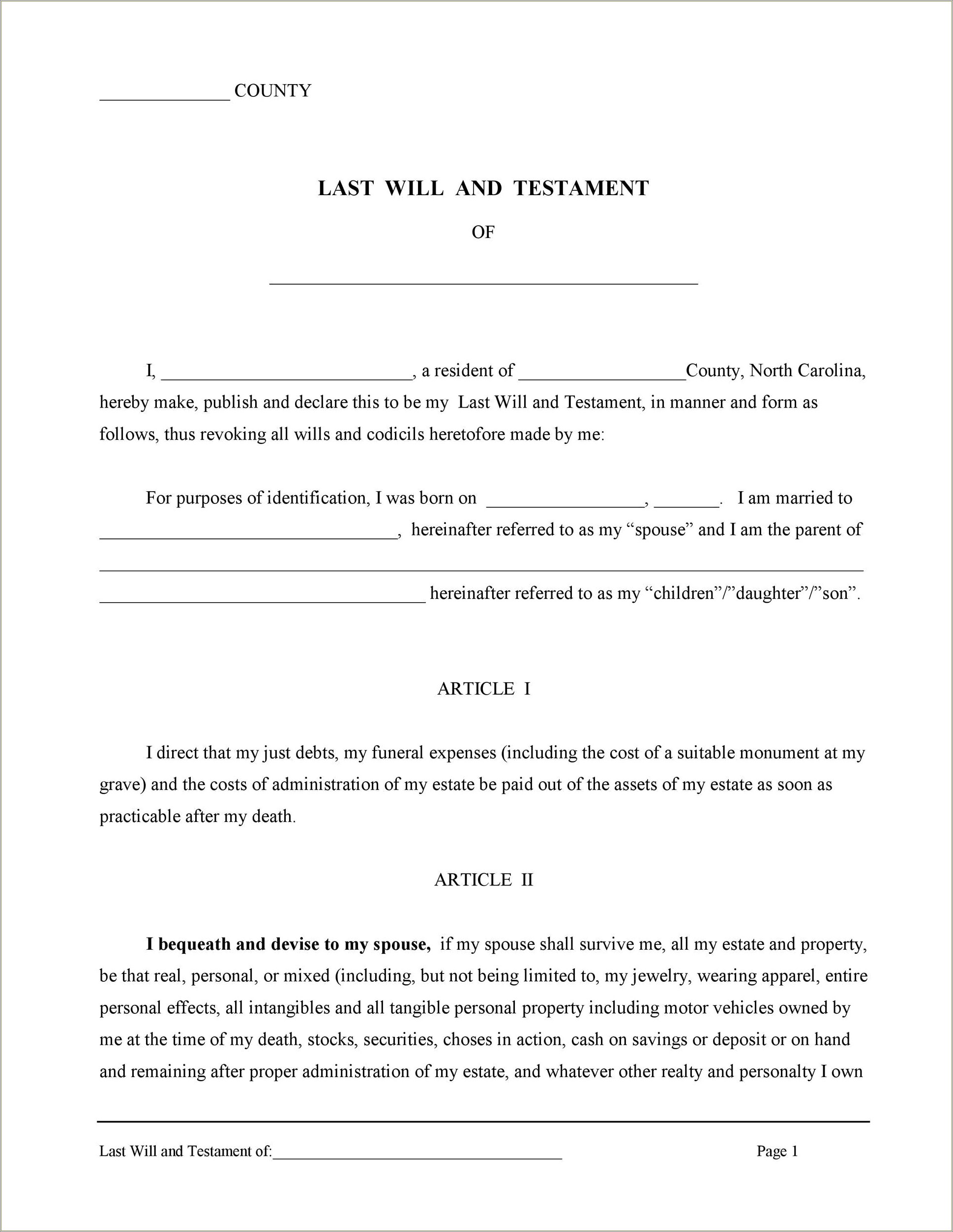 Download A Will Template Free Uk