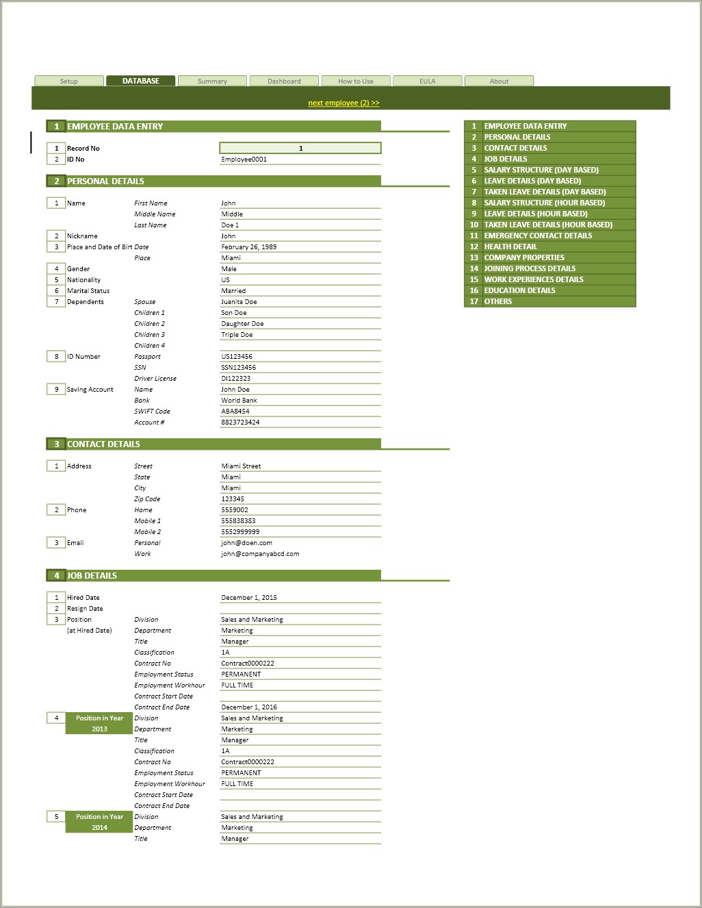 Employee Database Excel Template Free Download