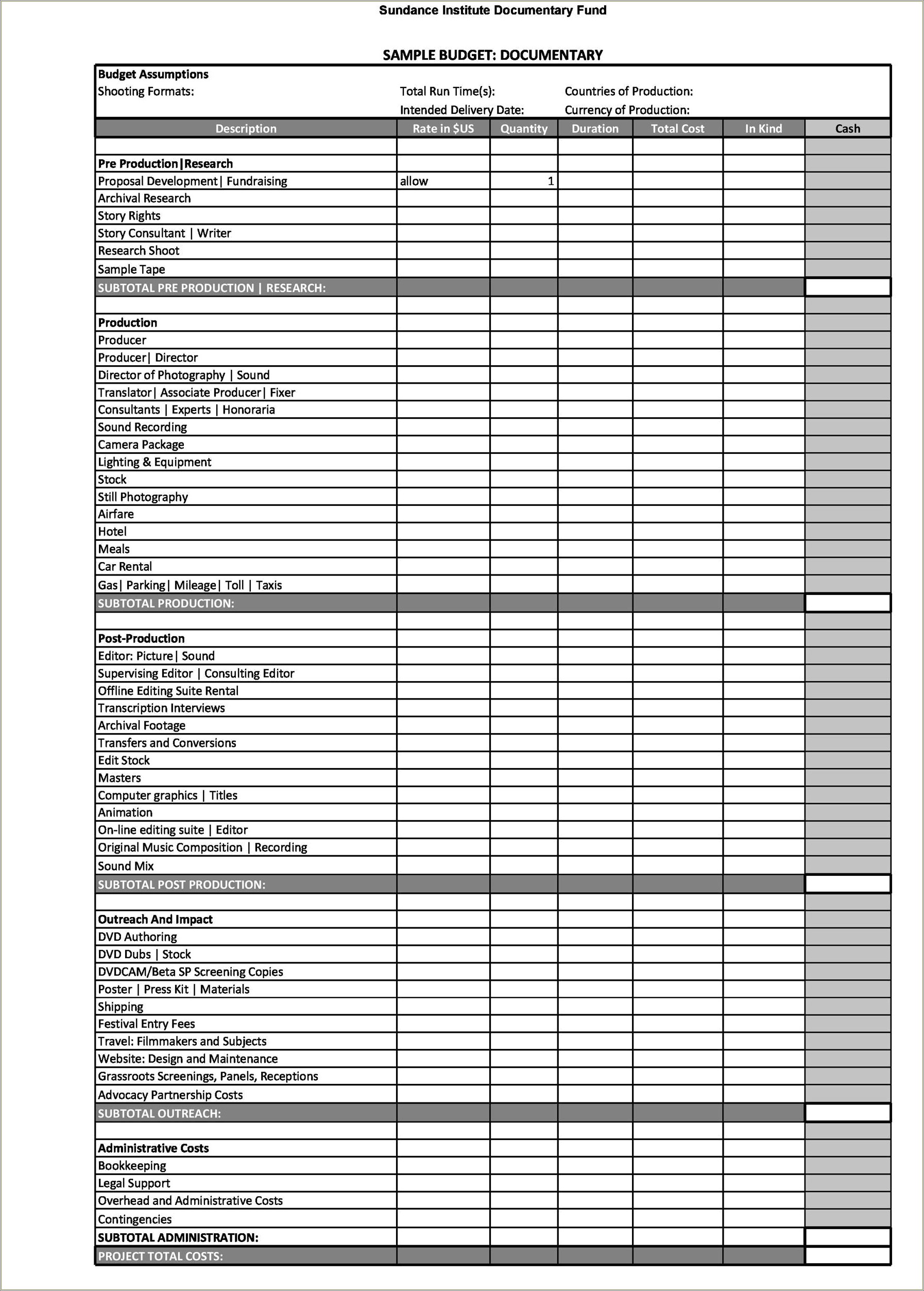 Film Production Schedule Template Free Download