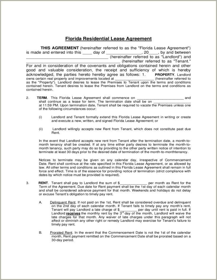 Florida Apartment Lease Agreement Template Free