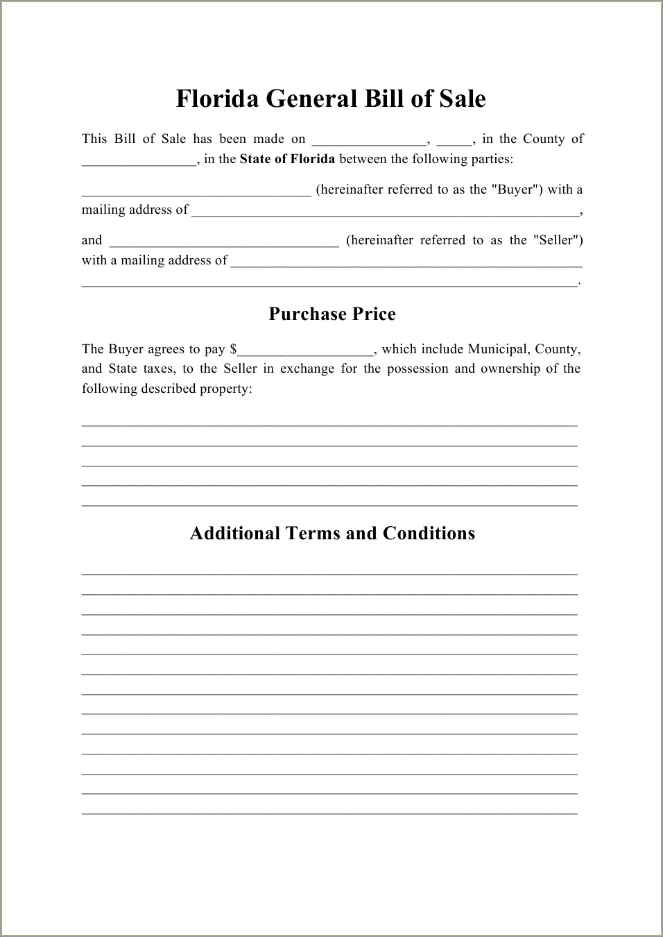 Florida Bill Of Sale Template Free