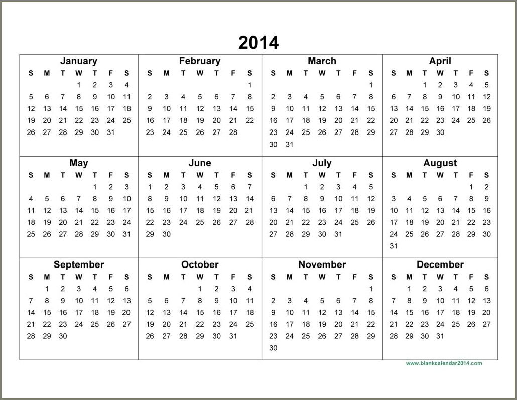Free 2014 Yearly Calendar Template Excel