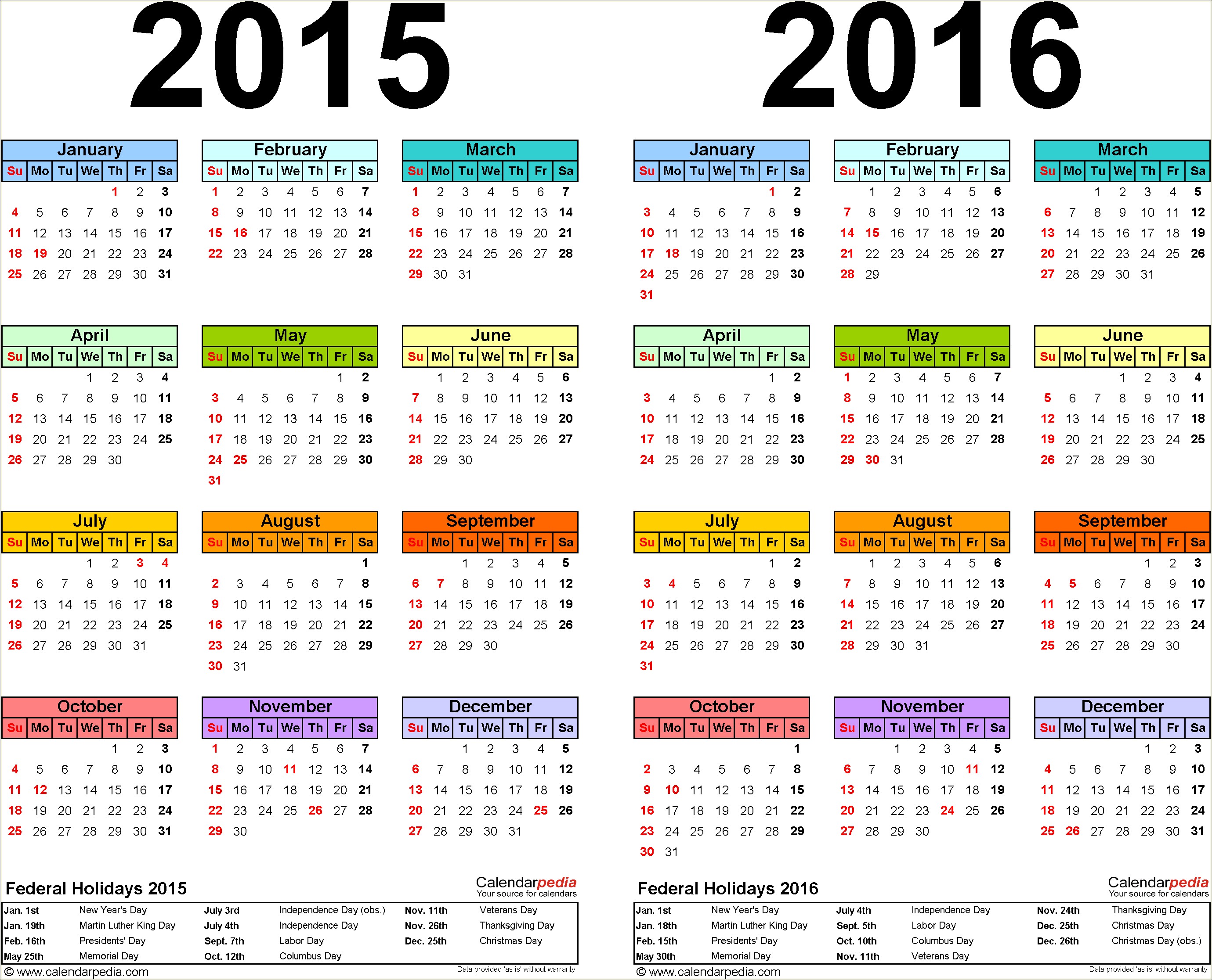 Free 2015 And 2016 Calendar Template