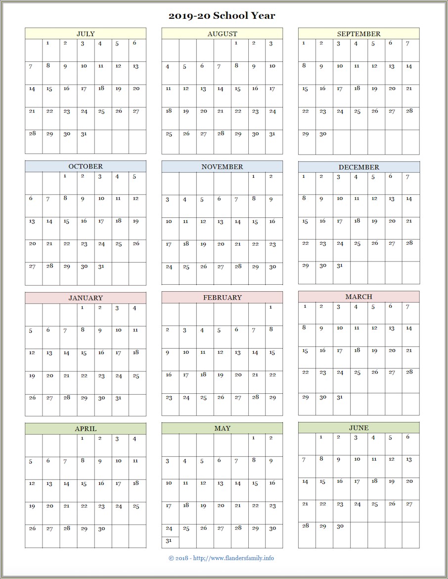 Free 2019 20 School Calendar Template - Resume Example Gallery