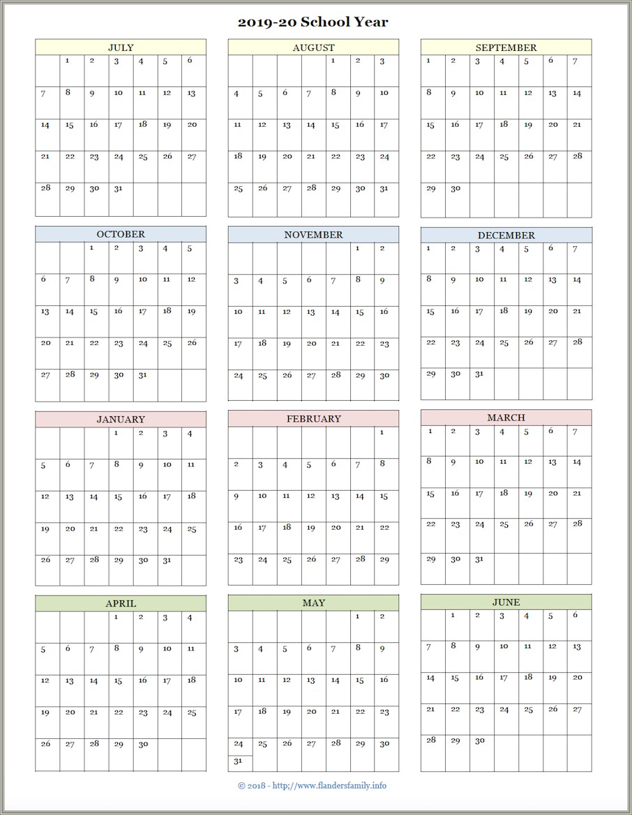 Free 2019 20 School Calendar Template