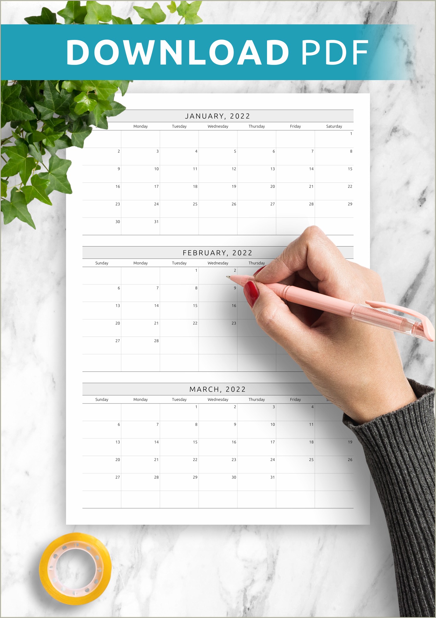 Free 2020 Quarterly Calendar Printable Templates