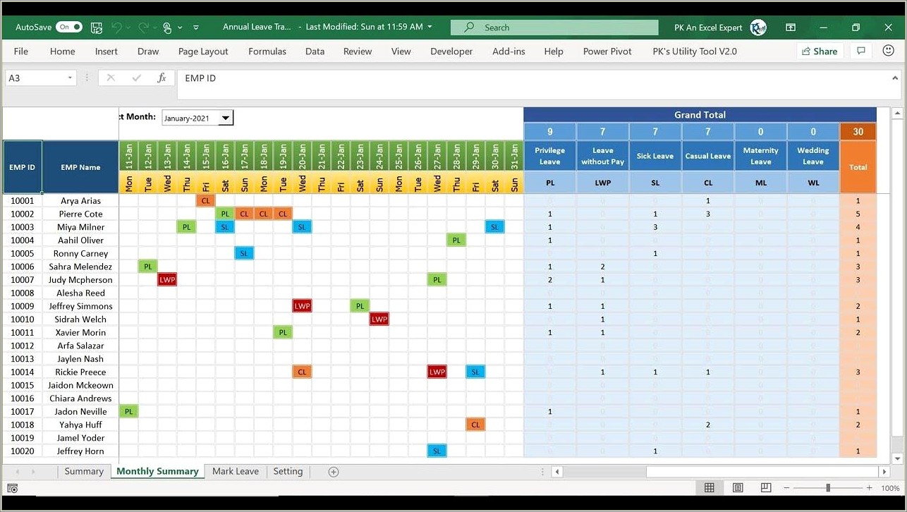 Free Annual Leave Roster Template Excel